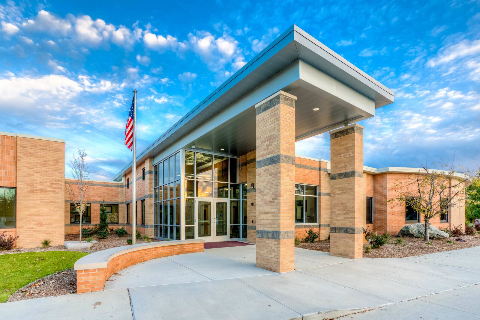 Front doors of brick school building